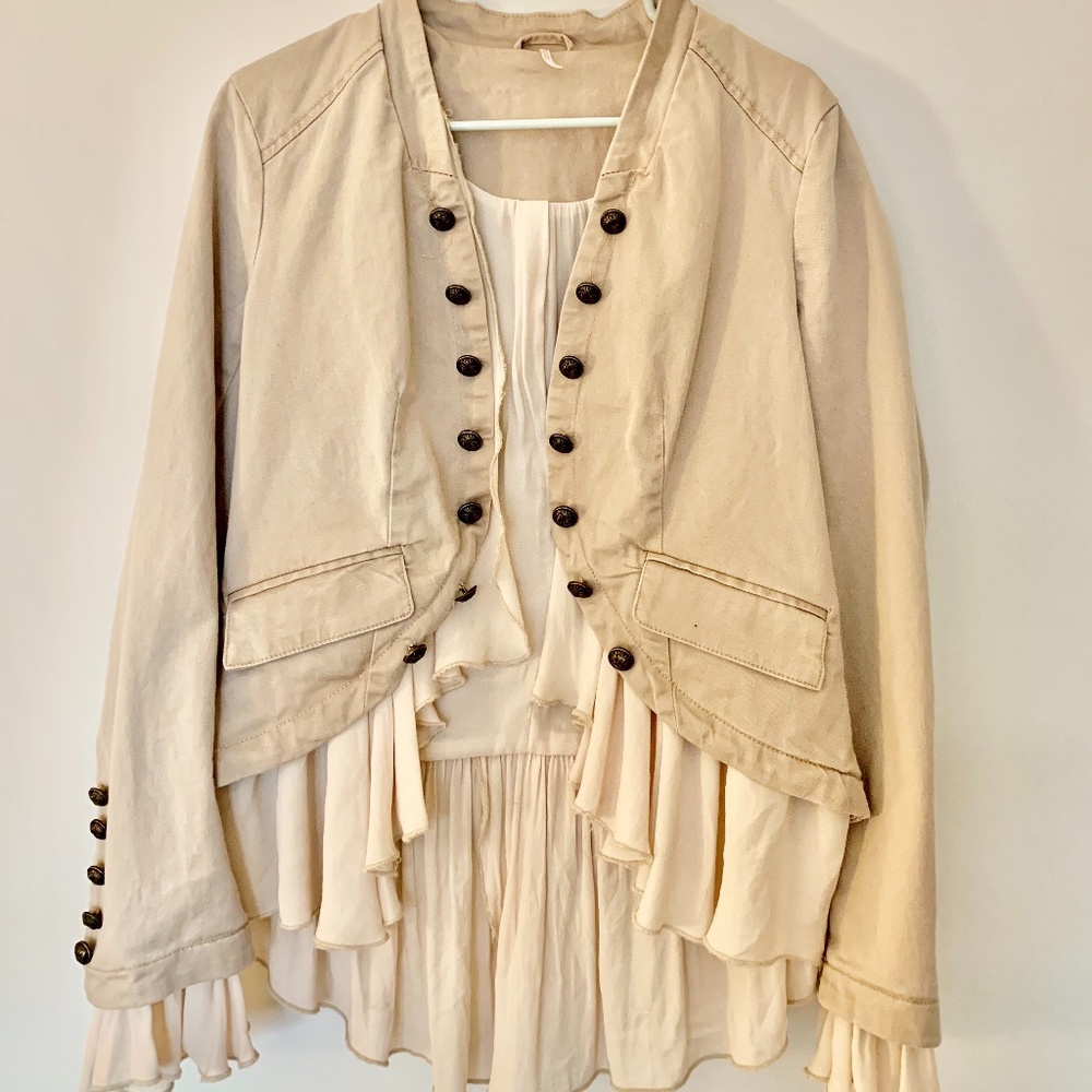 Free People Romantic Ruffles Military Jacket